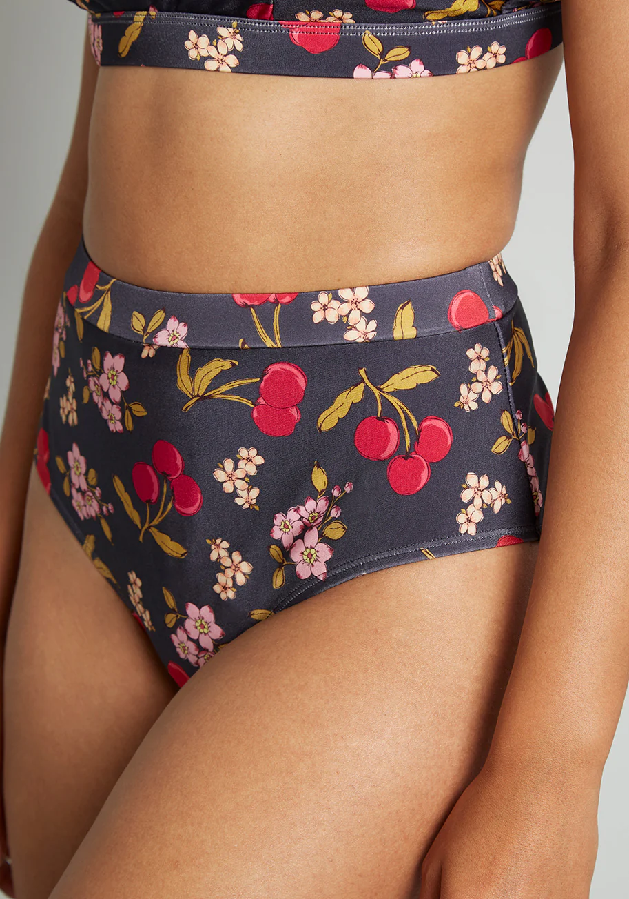 Cherry On Your Savored Sun High-Waisted Bikini Bottoms - Olabens