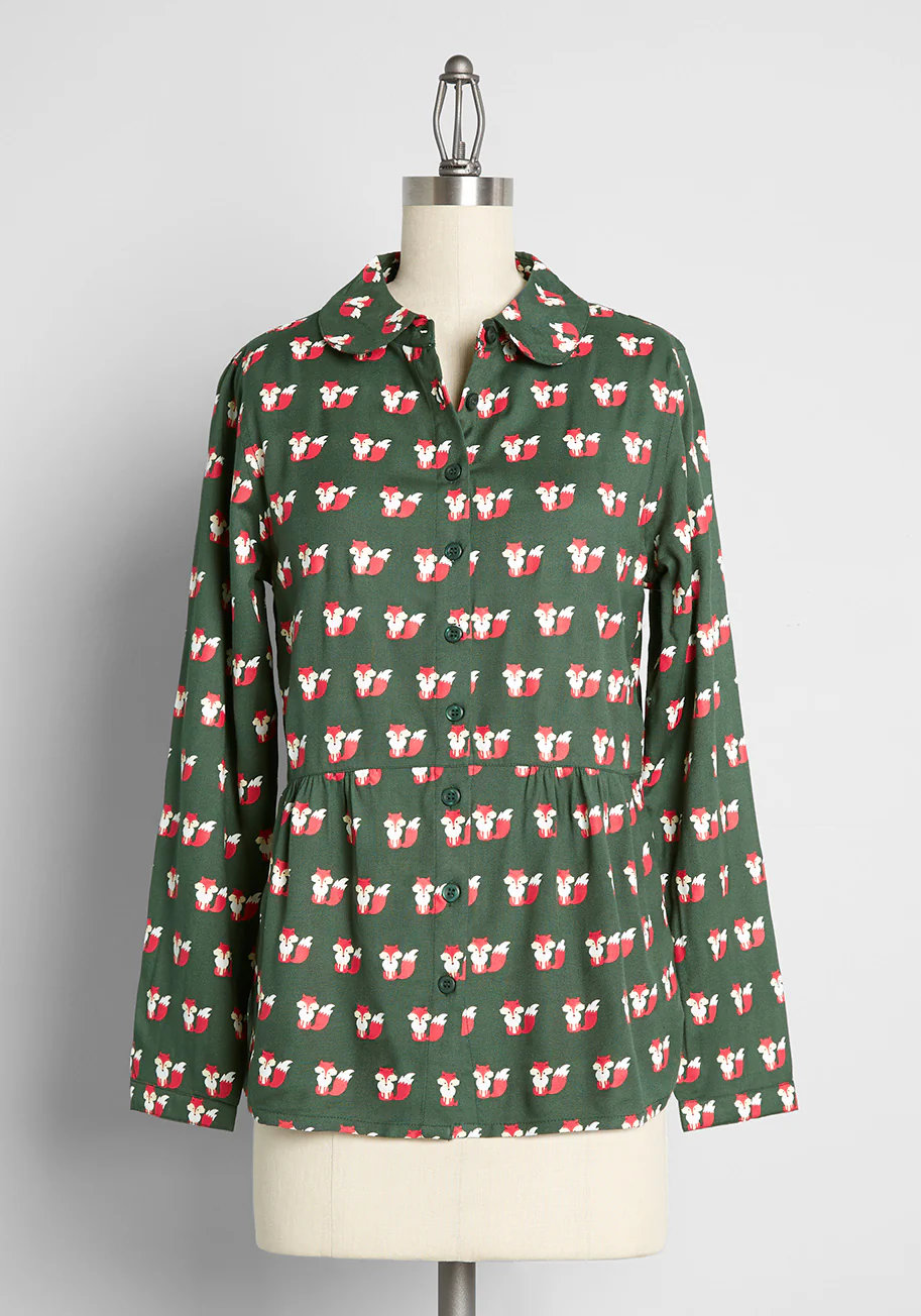 Fox Around & Finds Out Tiered Button-Up Blouse - Olabens