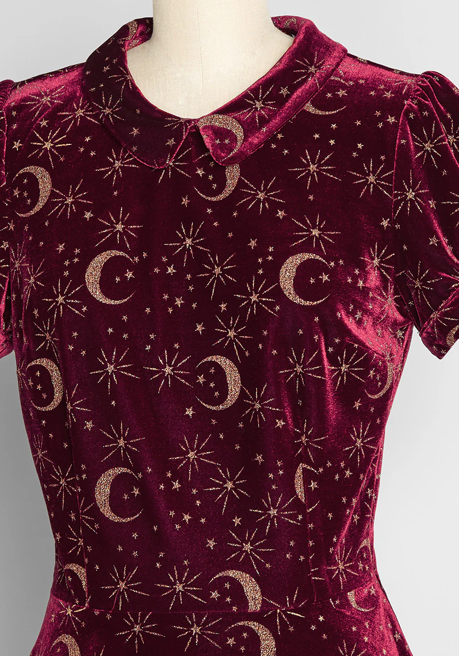 Crescents and Crimson Velvet Peplum Top - Olabens