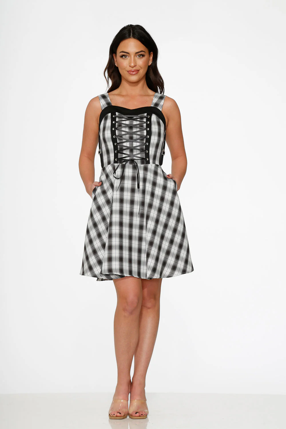 Black & White Plaid Swing Dress - Olabens