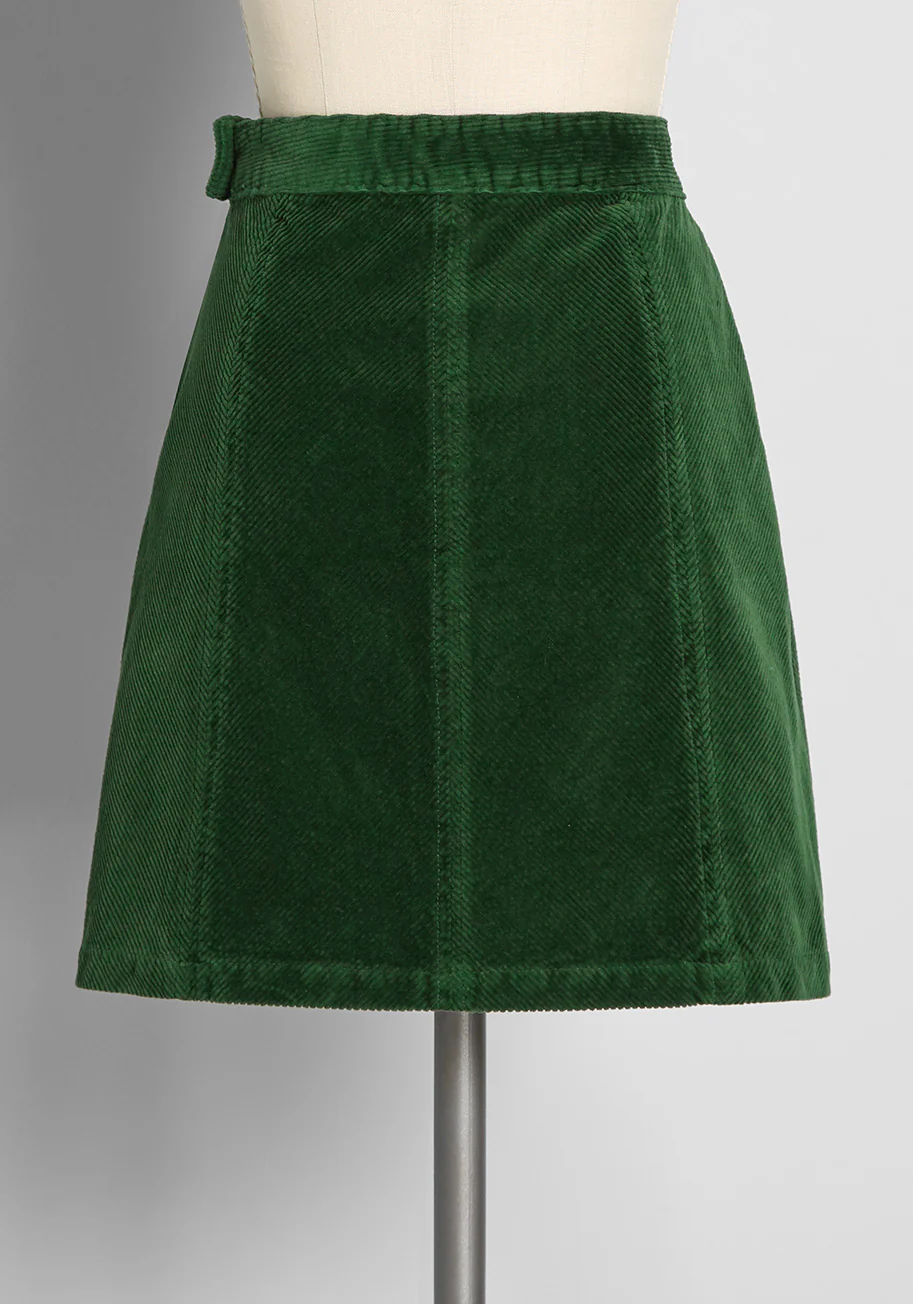 Ephemeral Emerald Corduroy Mini Skirt - Olabens
