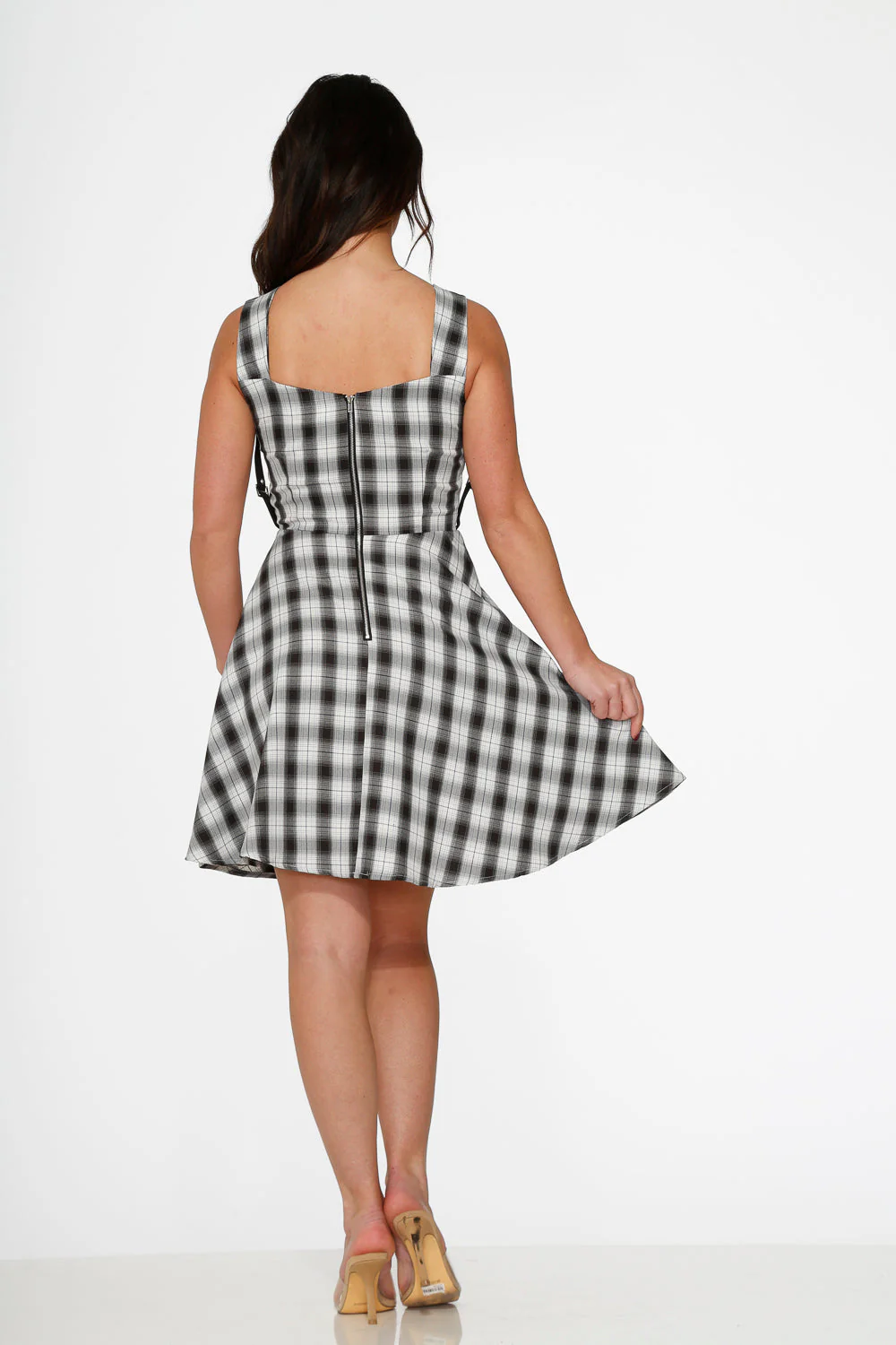 Black & White Plaid Swing Dress - Olabens
