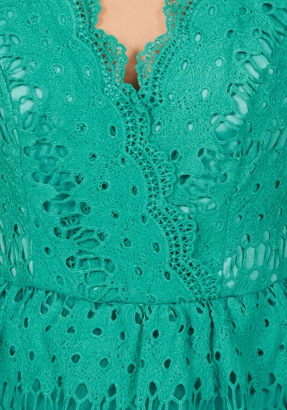 Stately Satisfaction Lace Dress in Jade - Olabens