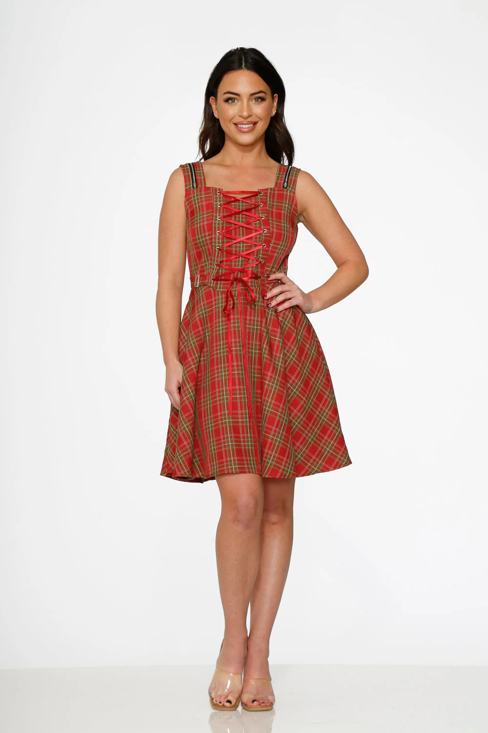 Red Plaid Swing Dress - Olabens