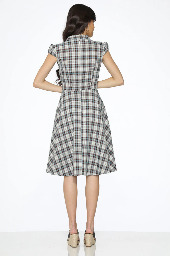 Brown & Blue Plaid Swing Dress - Olabens