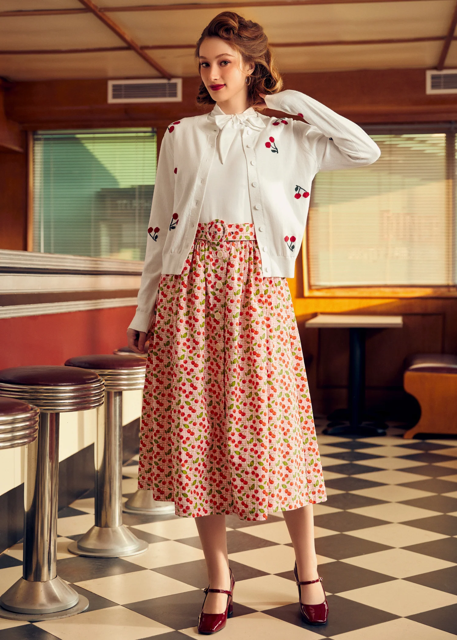 Cherry on Top Crew Neck Cardigan - Olabens