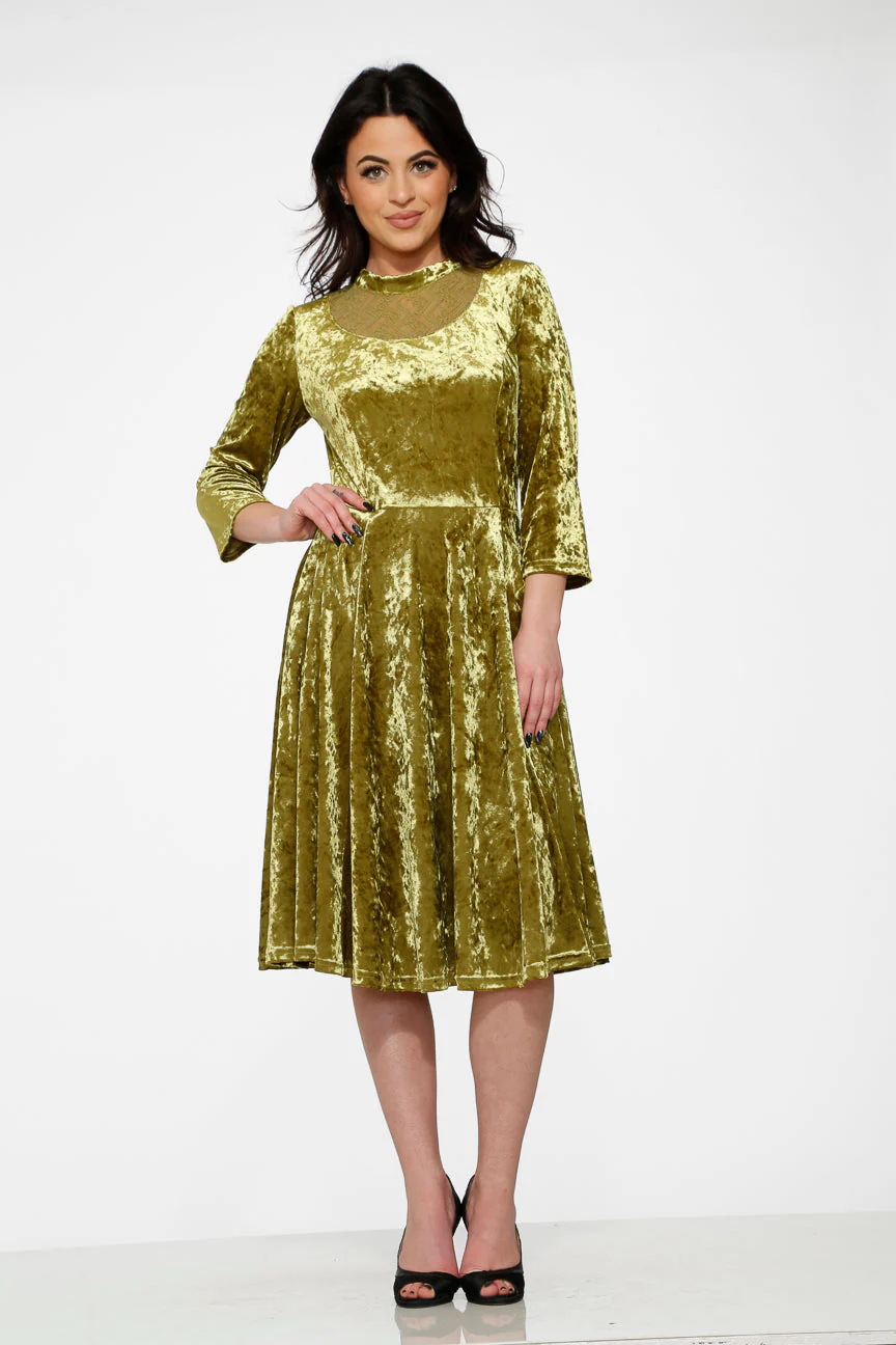 Green Diamond Velvet Swing Dress - Olabens