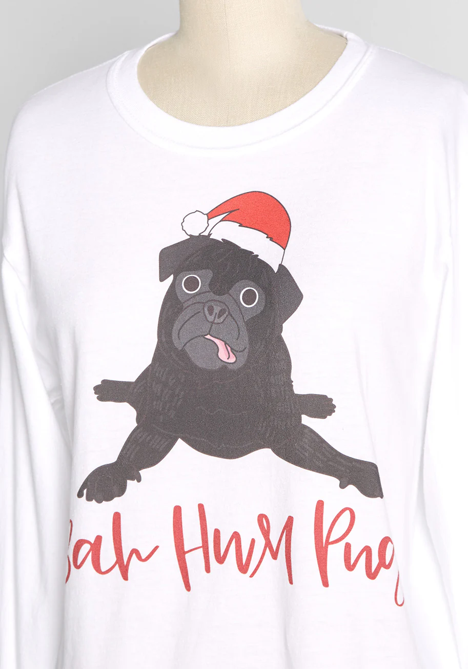Merry Puggin' Christmas Long Sleeve Graphic Tee - Olabens