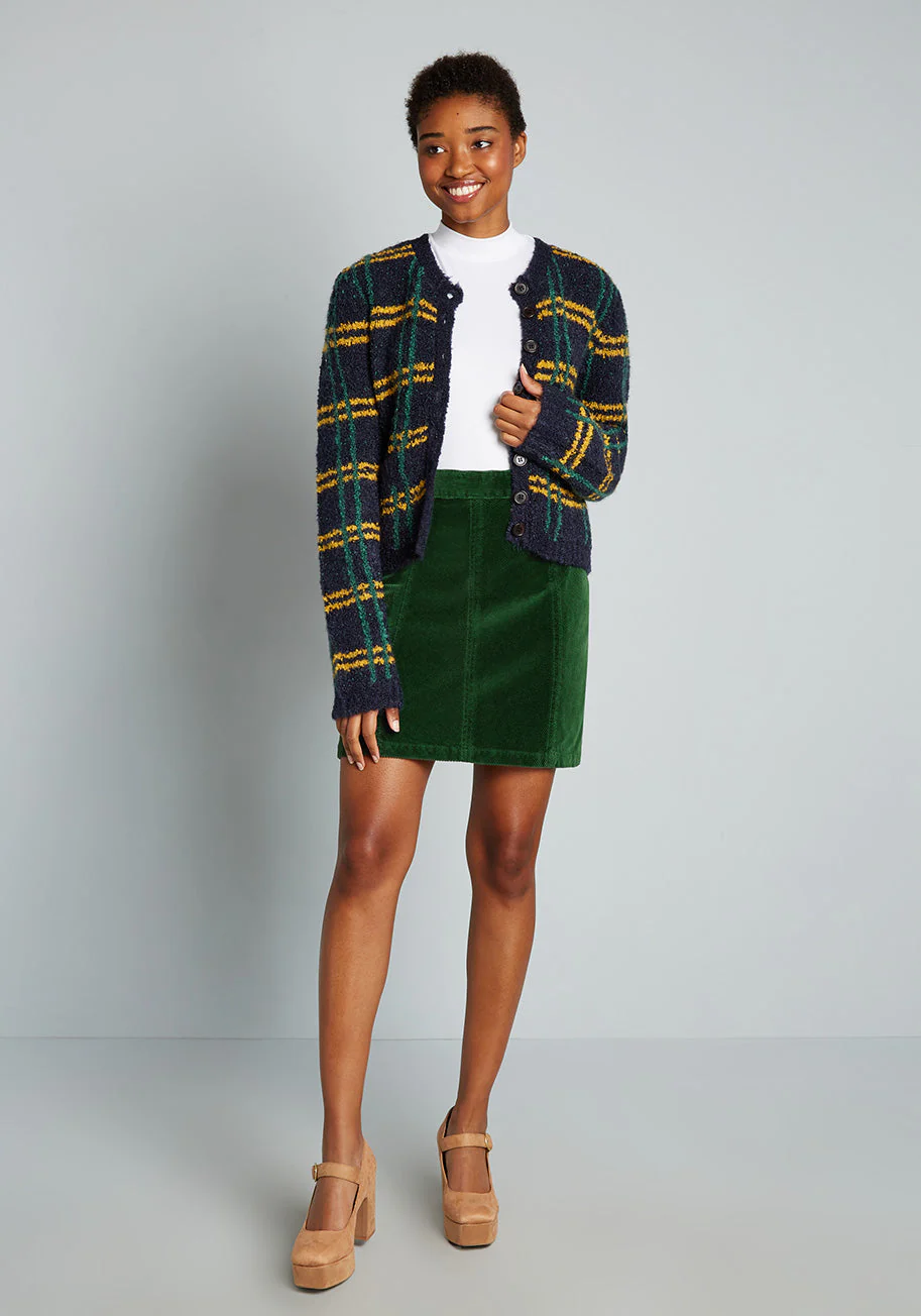 Ephemeral Emerald Corduroy Mini Skirt - Olabens