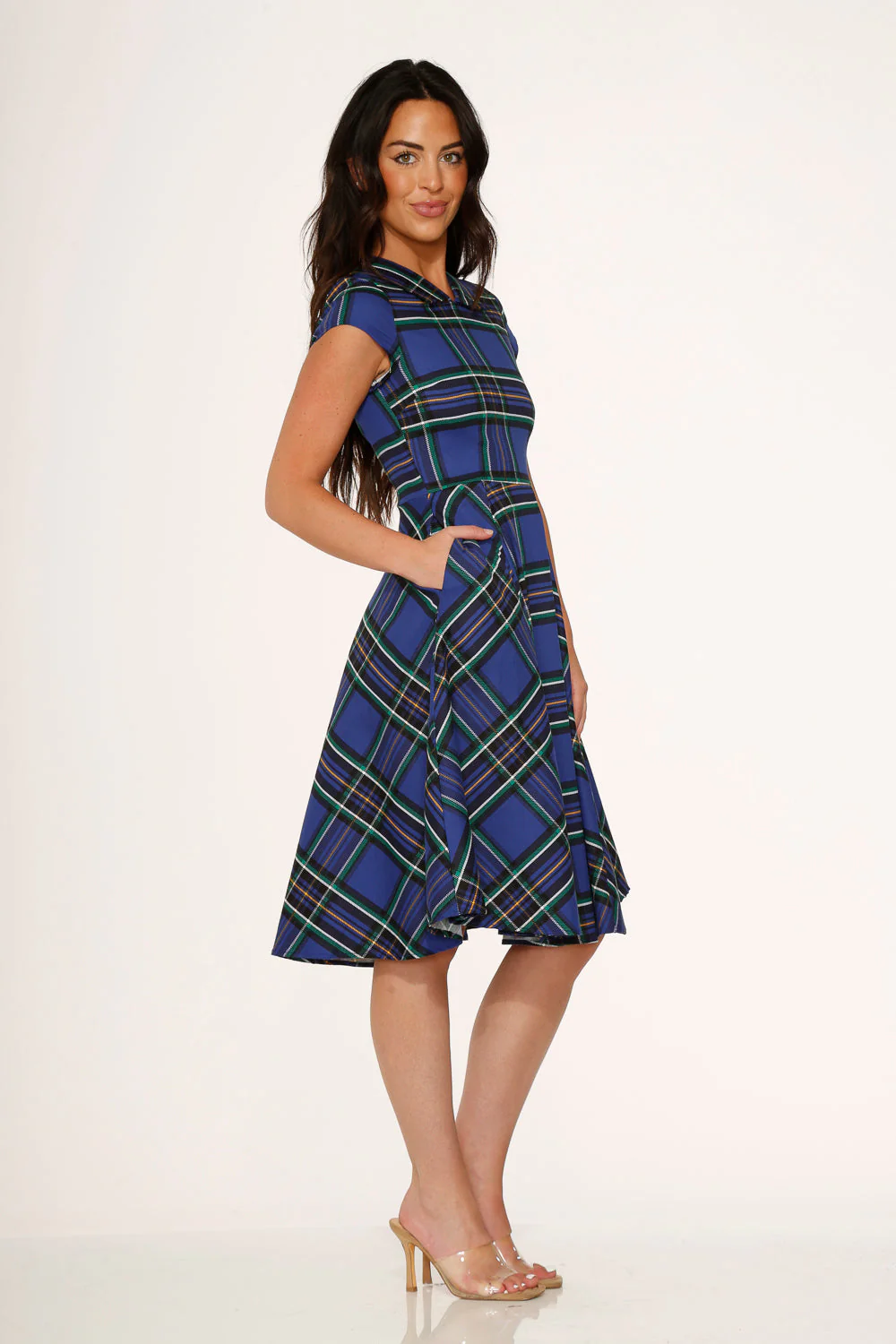 Blue Plaid Swing Dress - Olabens