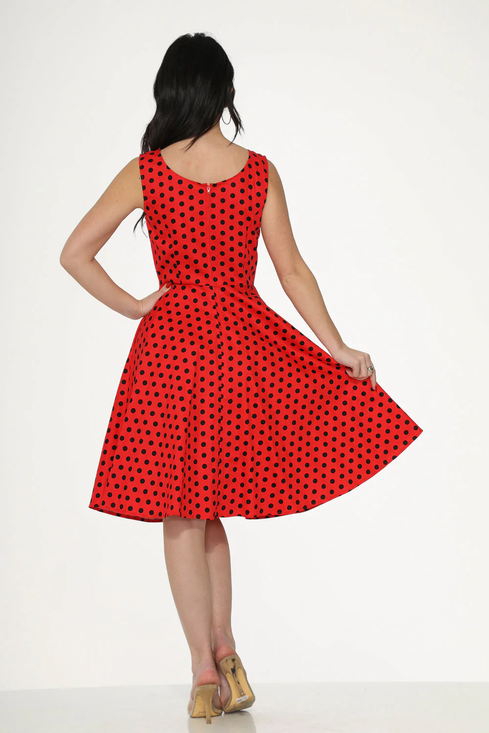 Red Black Polka Dot Swing Dress - Olabens