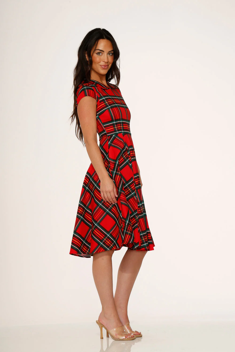 Red Plaid Swing Dress - Olabens