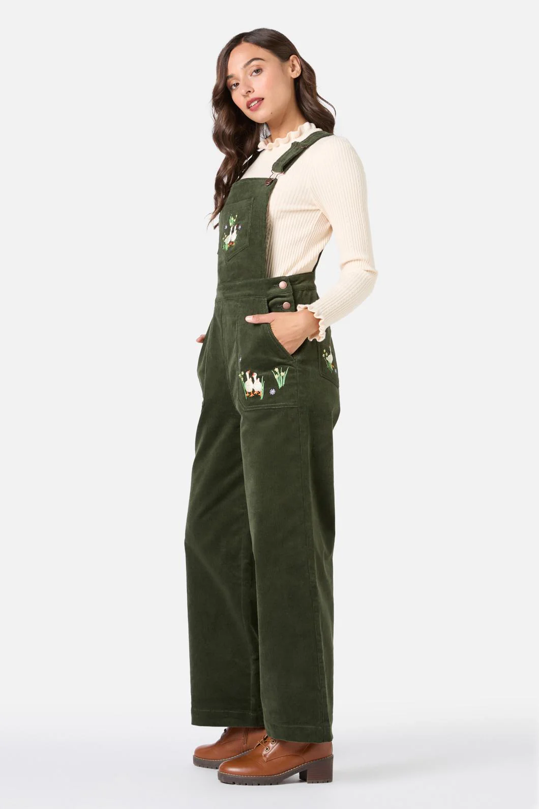 Goose Embroidered Cord Overall - Olabens