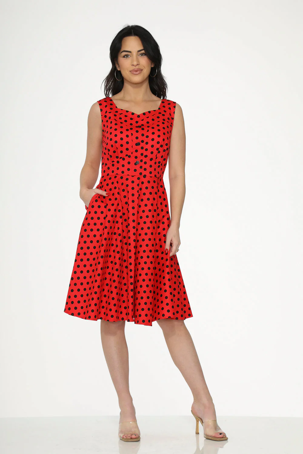 Red Black Polka Dot Swing Dress - Olabens