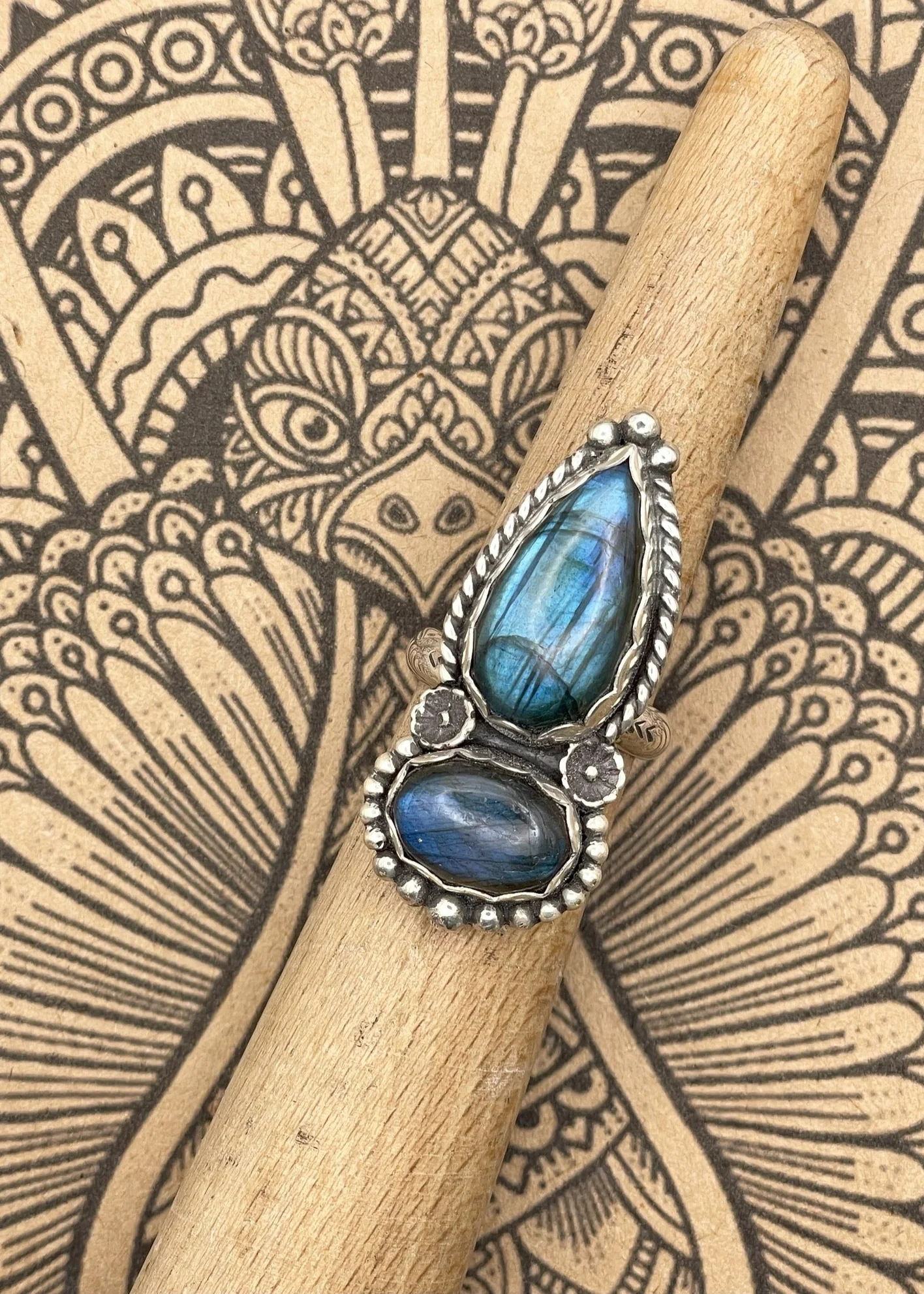 Sterling Silver Double Stone Labradorite Ring - Olabens