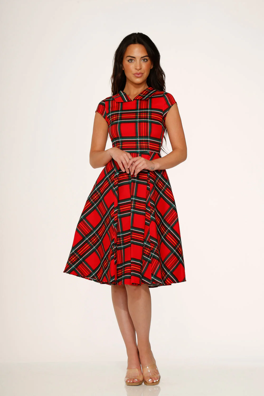 Red Plaid Swing Dress - Olabens