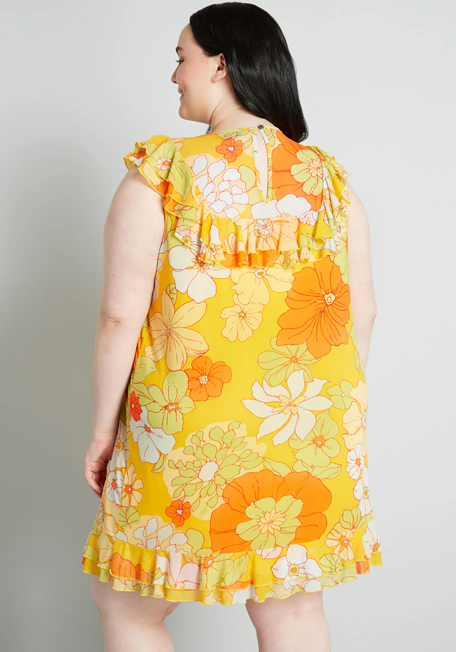 That Tropical 'Frilling' Mesh Mini Dress - Olabens