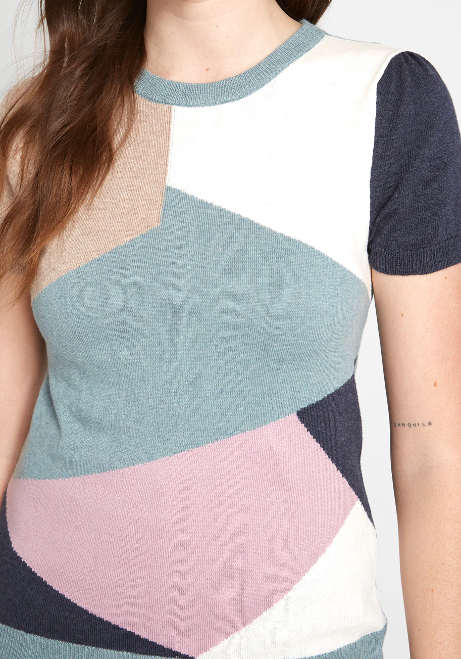 Masterful Mosaic Short Sleeve Sweater - Olabens