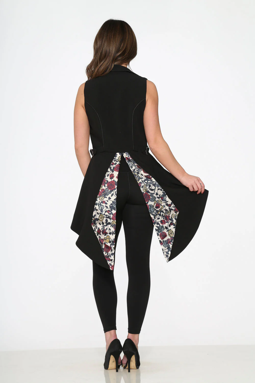 Black Floral Vest Back Split - Olabens