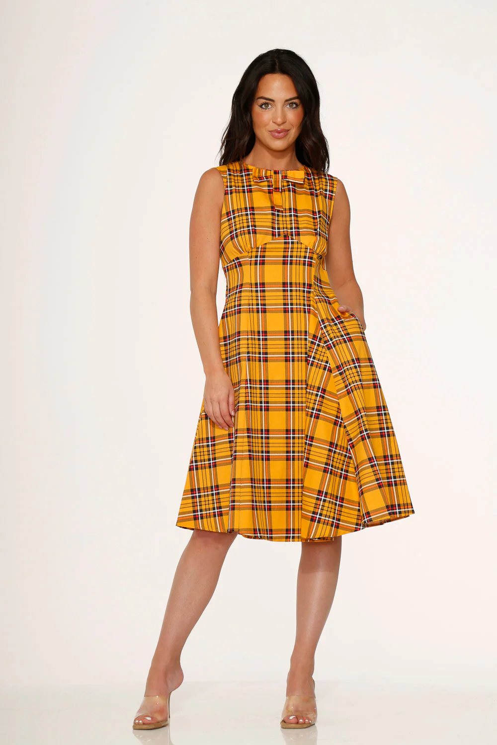 Yellow Plaid Swing Dress - Olabens