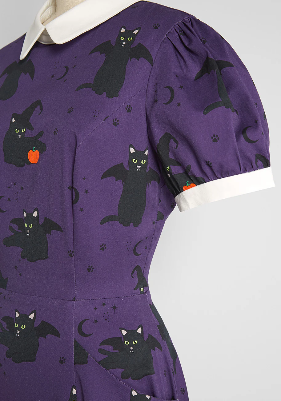 Isnyt x Collectif Black Cat Celebration Swing Dress - Olabens
