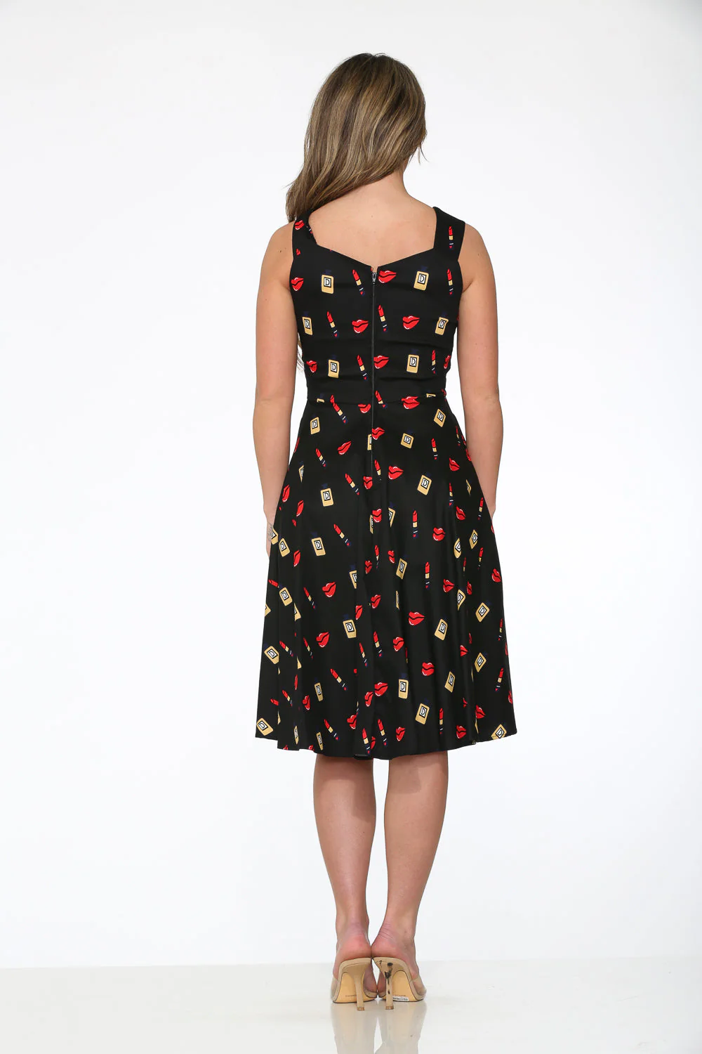 Black Red Lipstick Swing Dress - Olabens