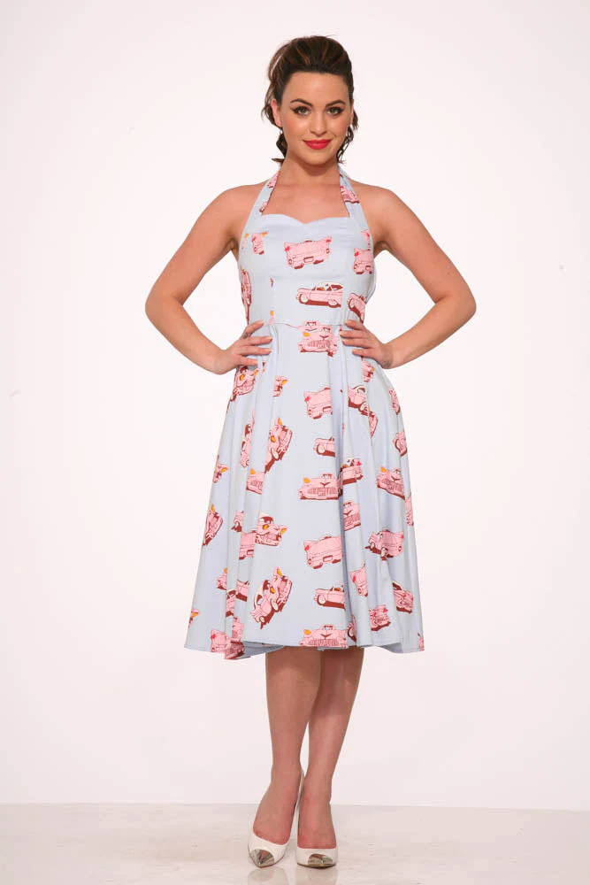 4111 Car Hop Halter Swing Dress - Olabens