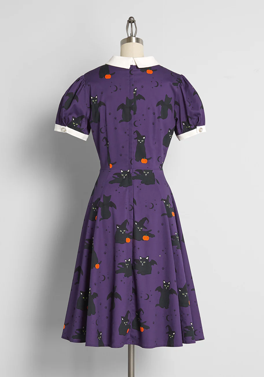Isnyt x Collectif Black Cat Celebration Swing Dress - Olabens
