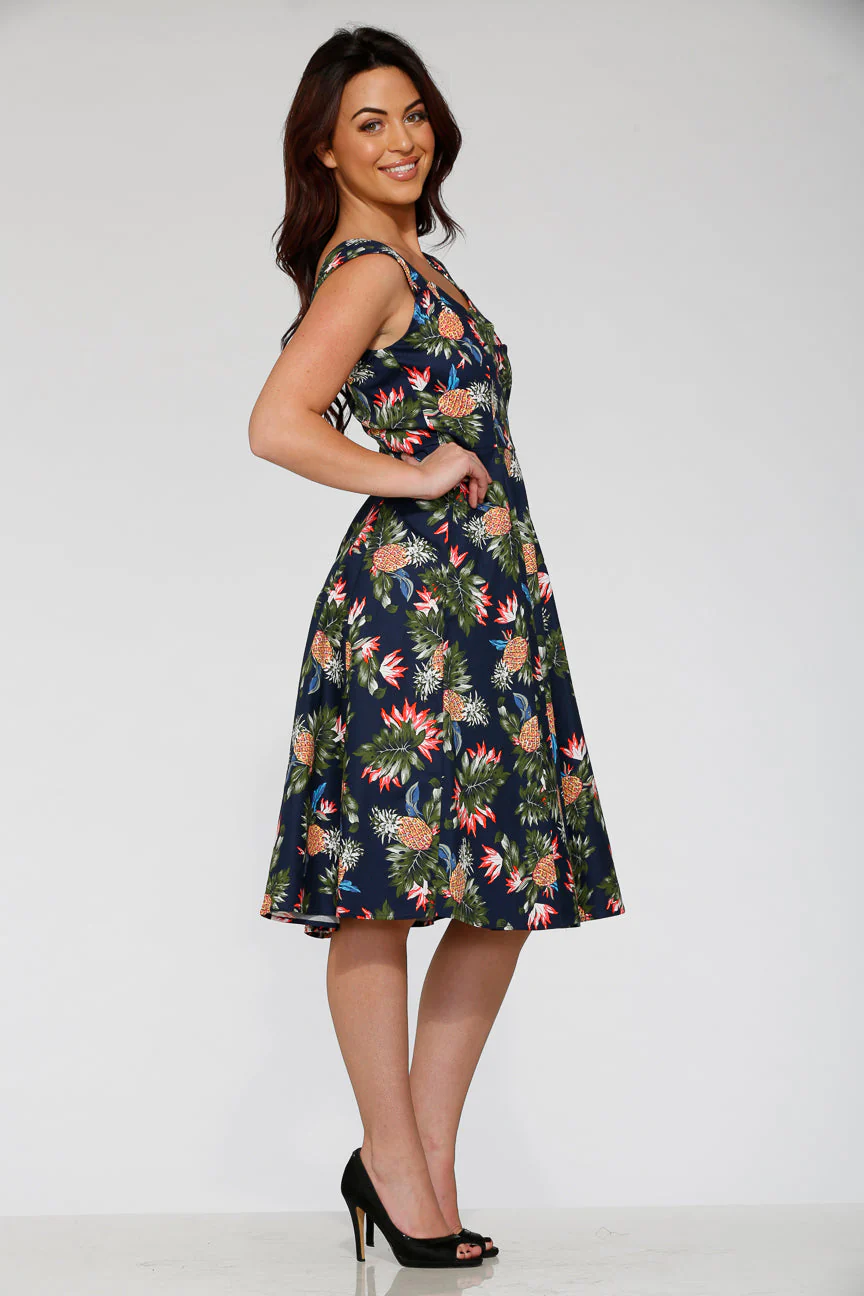 Navy Hawaiian Swing Dress - Olabens