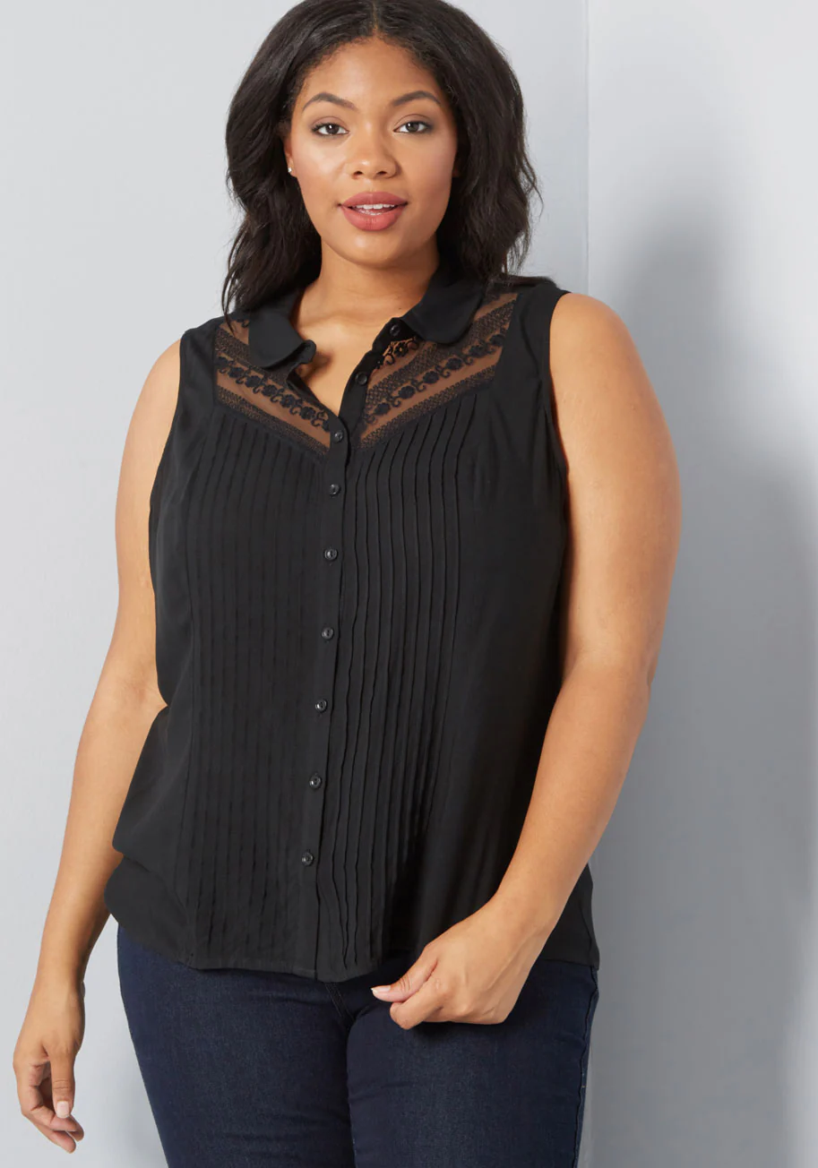 Winsome in the Willows Sleeveless Top in Black - Olabens
