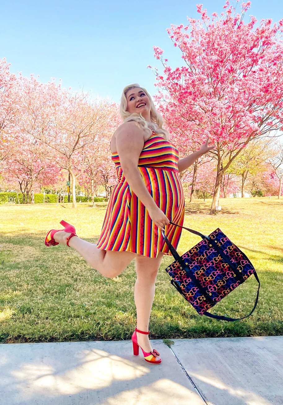 Isnyt x Hello Kitty Red Bows and Rainbows Fit and Flare Dress - Olabens