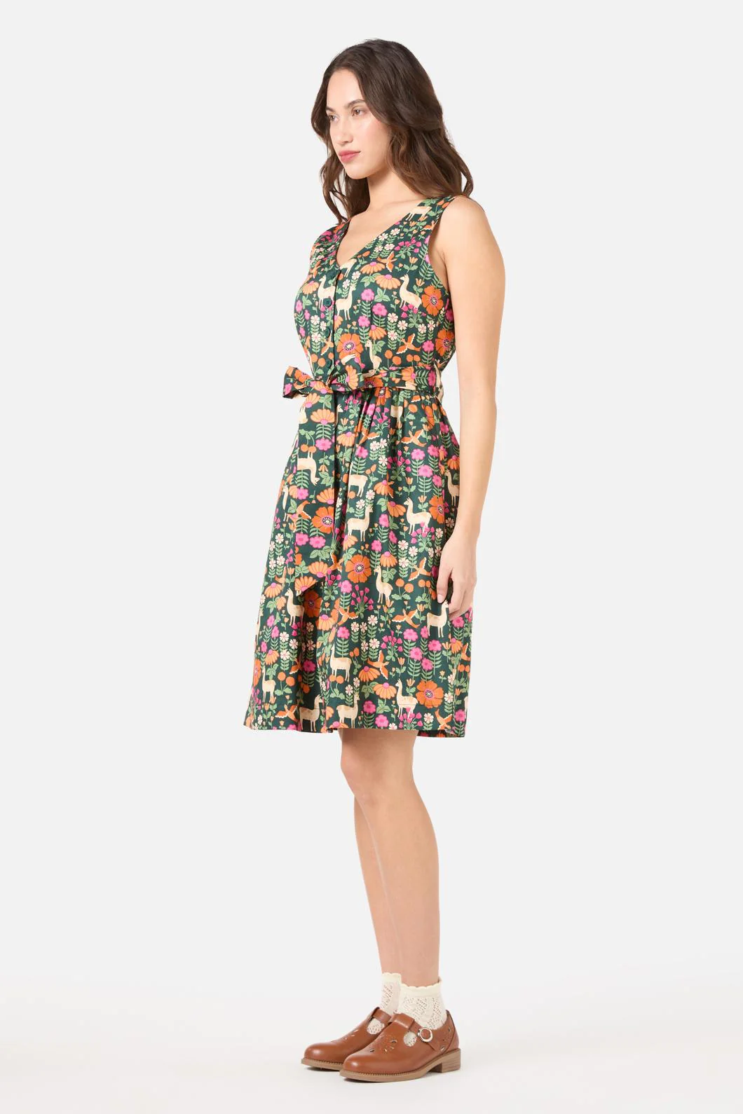 Llama V Neck Sleeveless Dress - Olabens