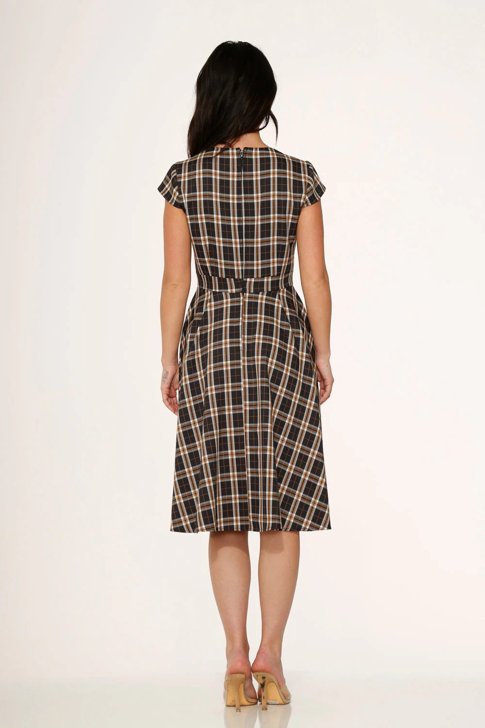Black Plaid Swing Dress - Olabens