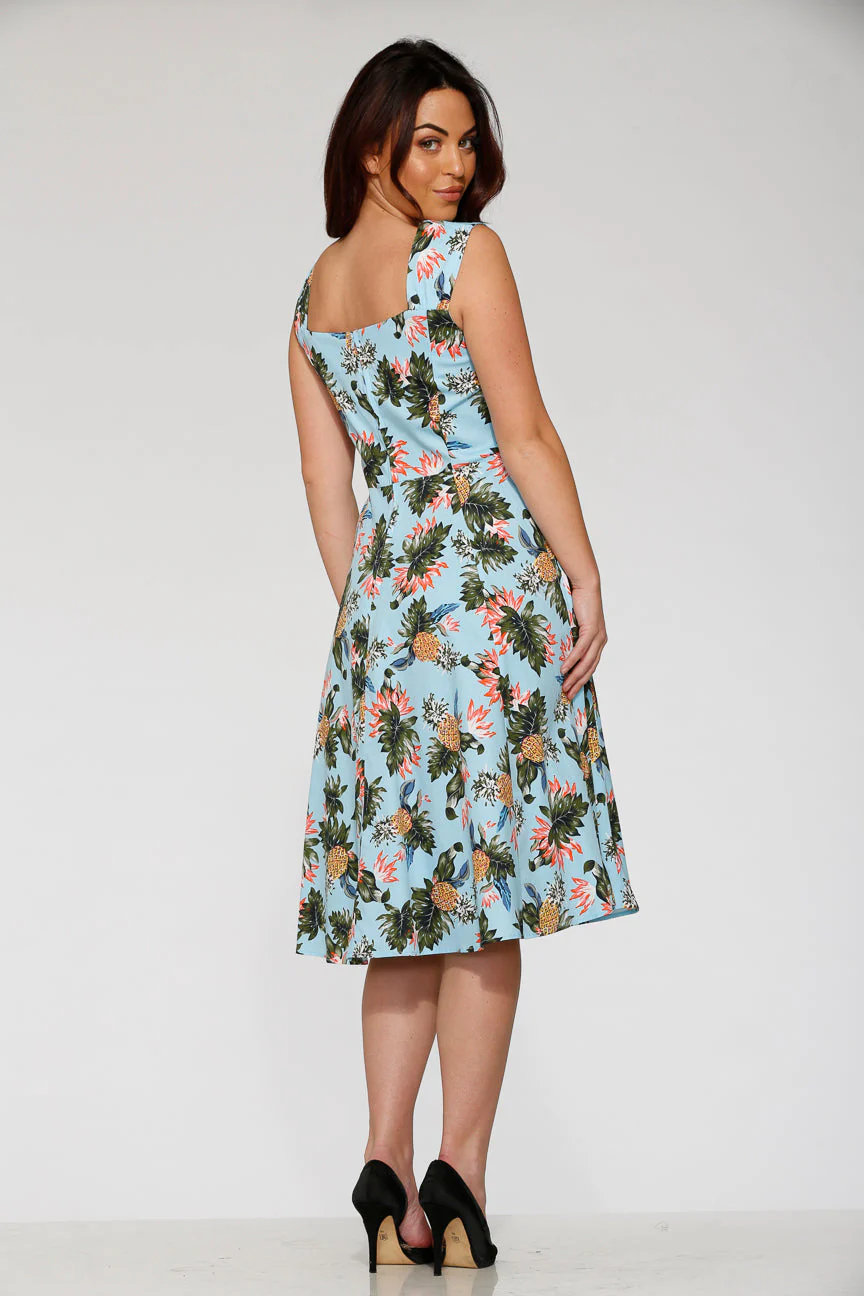 Light Blue Hawaiian Swing Dress - Olabens