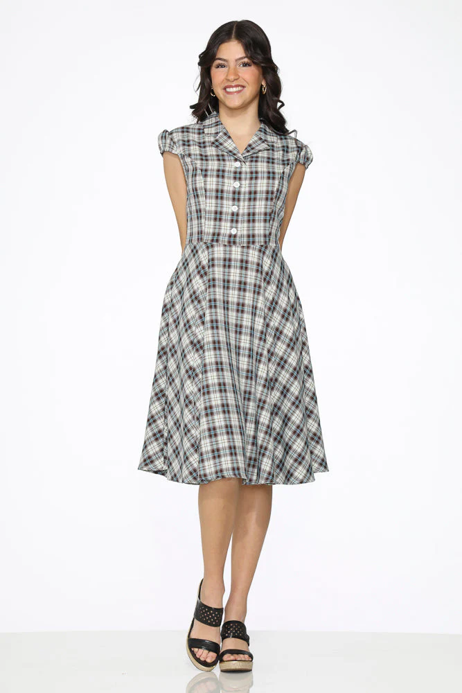 Brown & Blue Plaid Swing Dress - Olabens