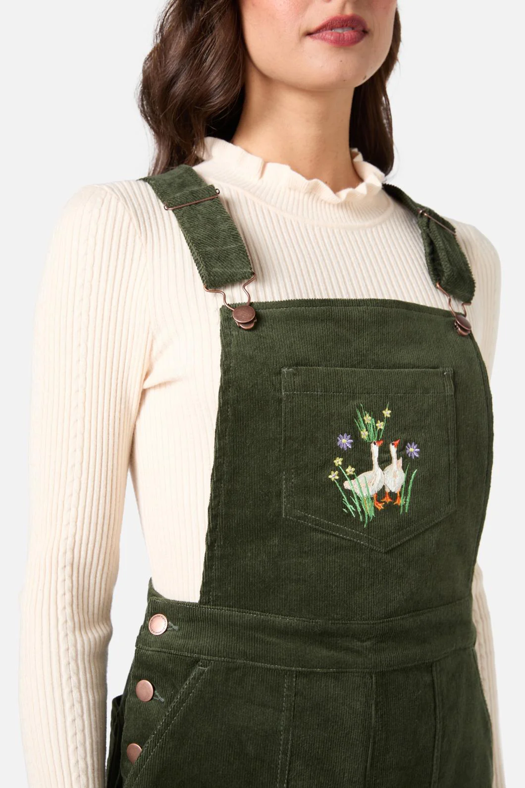 Goose Embroidered Cord Overall - Olabens