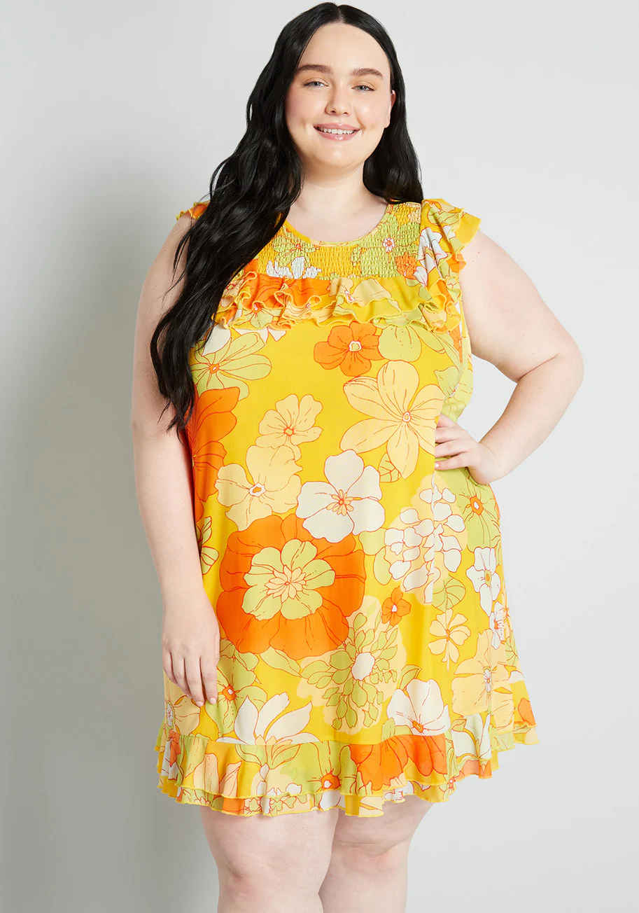 That Tropical 'Frilling' Mesh Mini Dress - Olabens