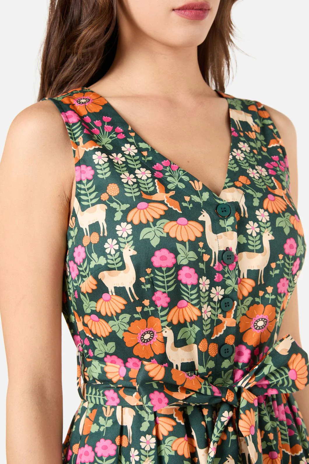 Llama V Neck Sleeveless Dress - Olabens