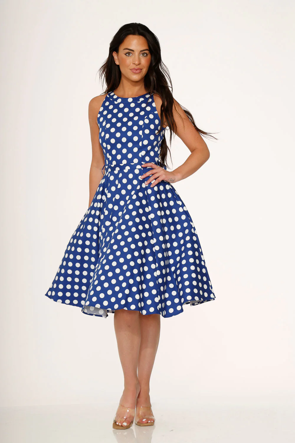 Blue Polka Dot Swing Dress - Olabens