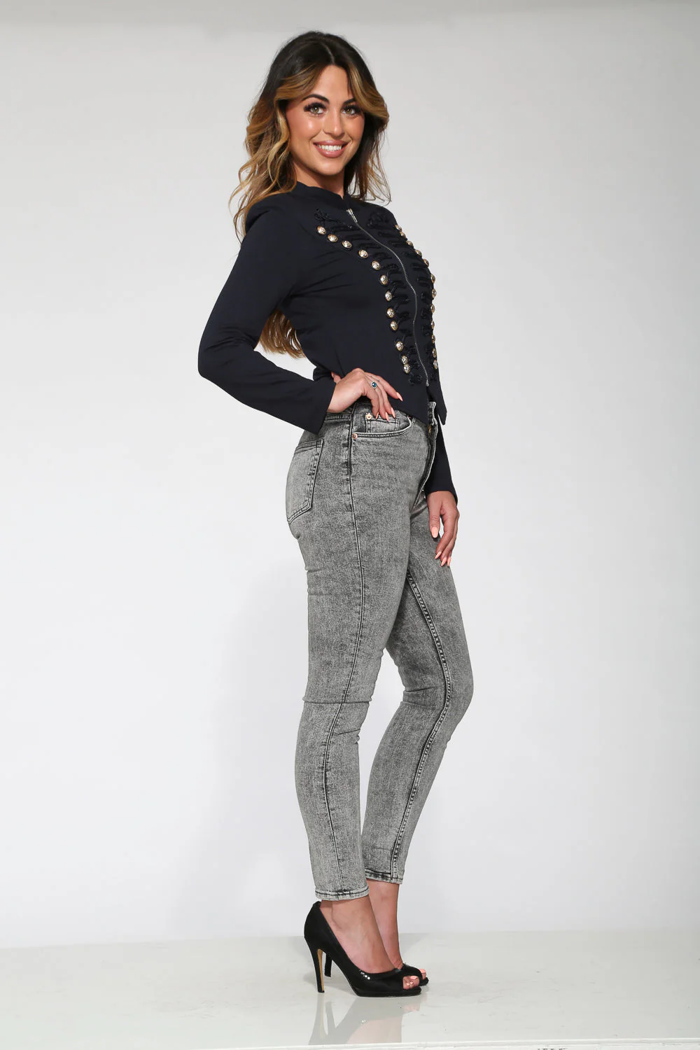 Navy Blue Military Jacket - Olabens