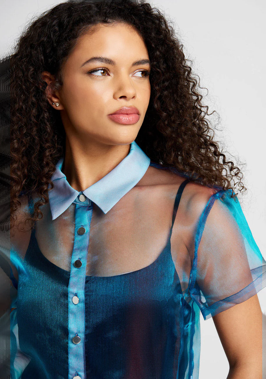 Synchronized Shimmer Button-Up Blouse - Olabens