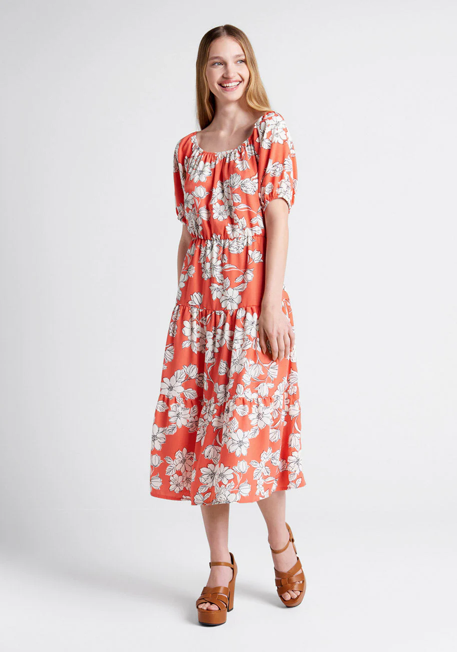 Bloom Wildly Tiered Midi Dress - Olabens