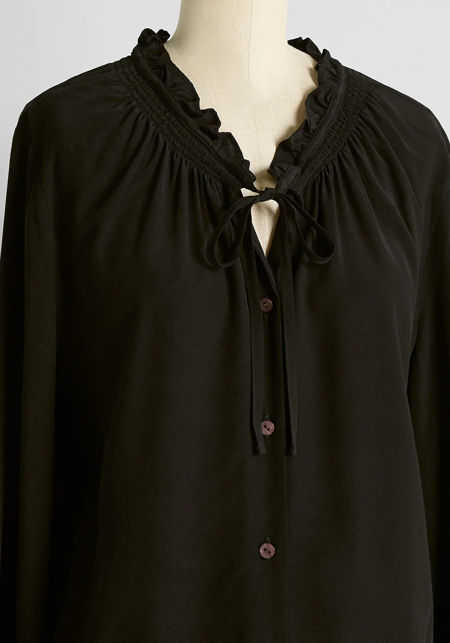 Countryside Romance Tie-Neck Blouse - Olabens