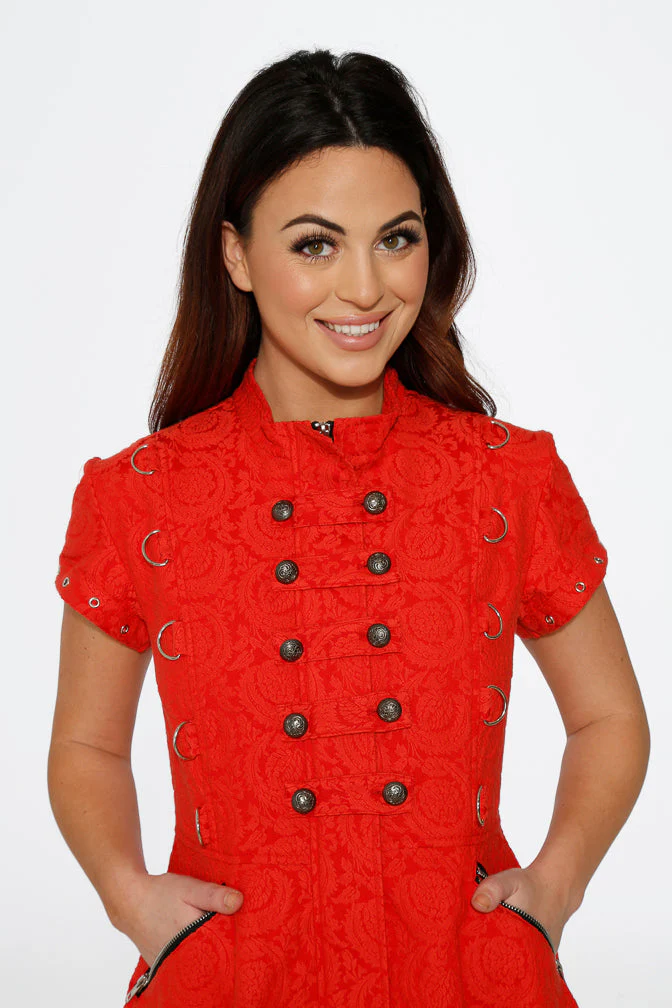Red Jacquard Battalion Swing Dress - Olabens