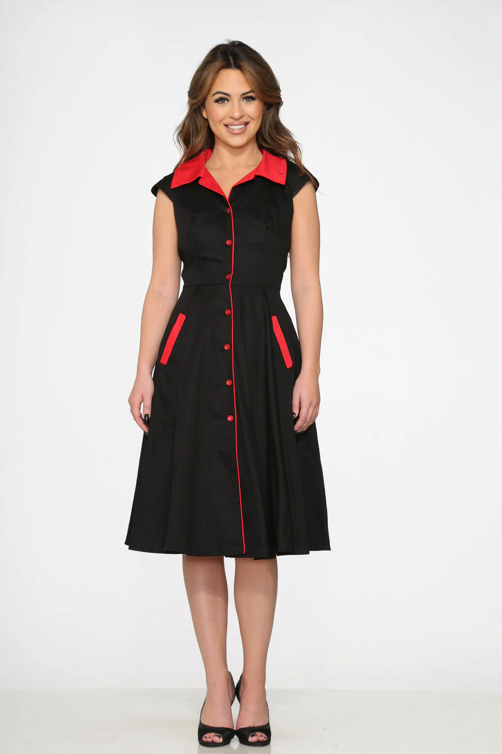 Black Red Trim Swing Dress - Olabens