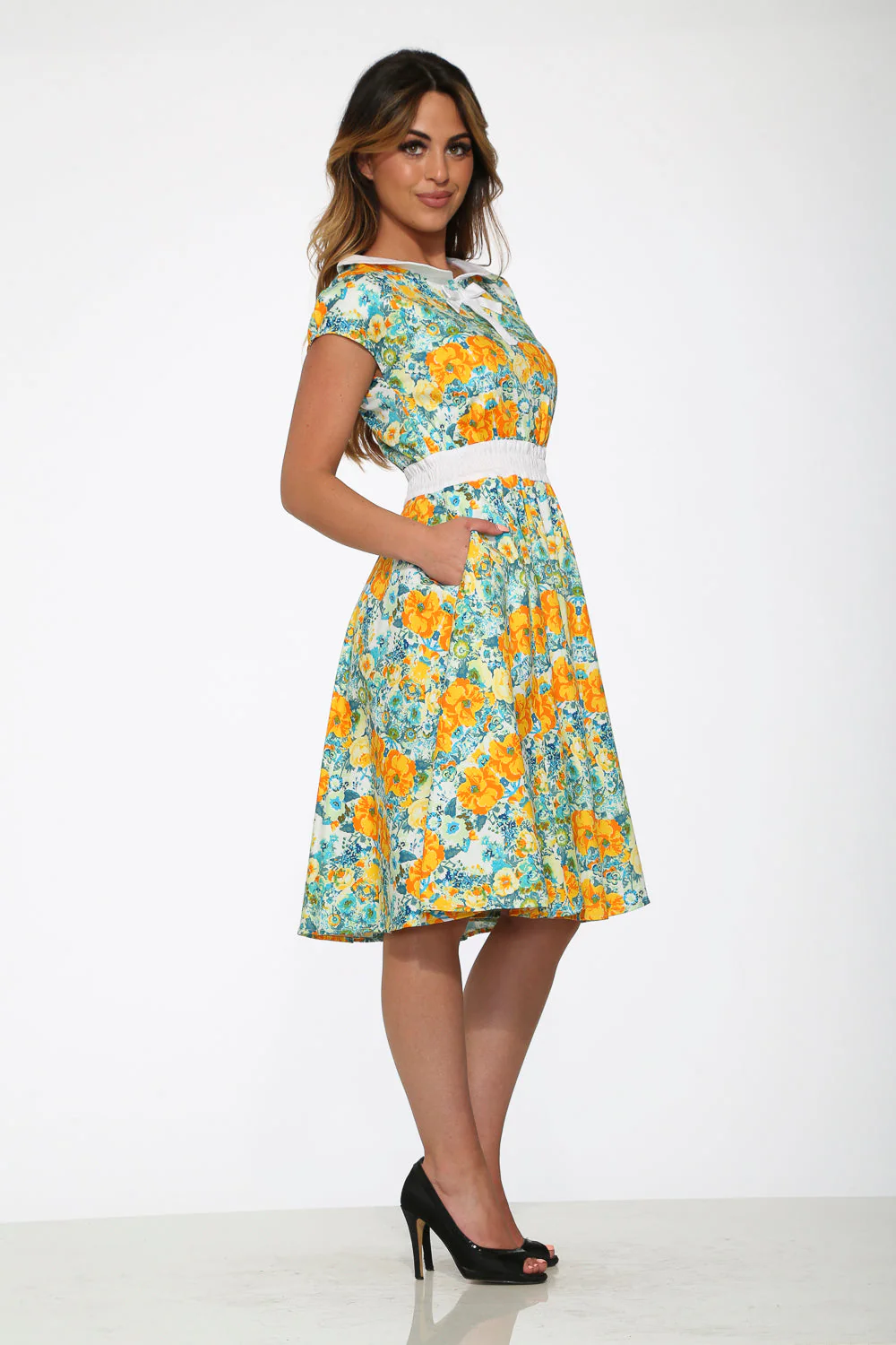Yellow Floral Swing Dress - Olabens