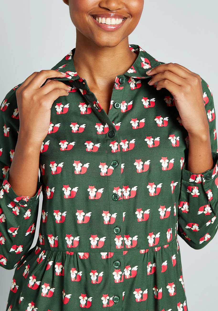 Fox Around & Finds Out Tiered Button-Up Blouse - Olabens