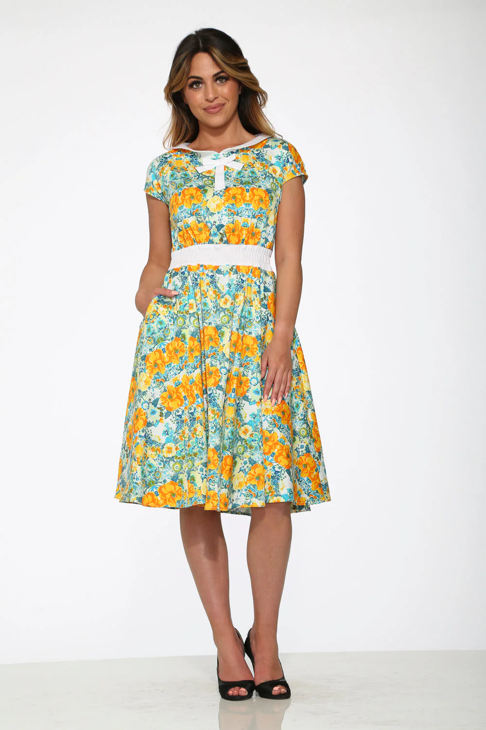 Yellow Floral Swing Dress - Olabens