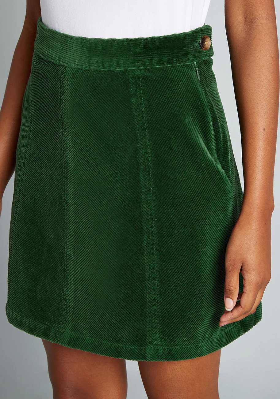 Ephemeral Emerald Corduroy Mini Skirt - Olabens