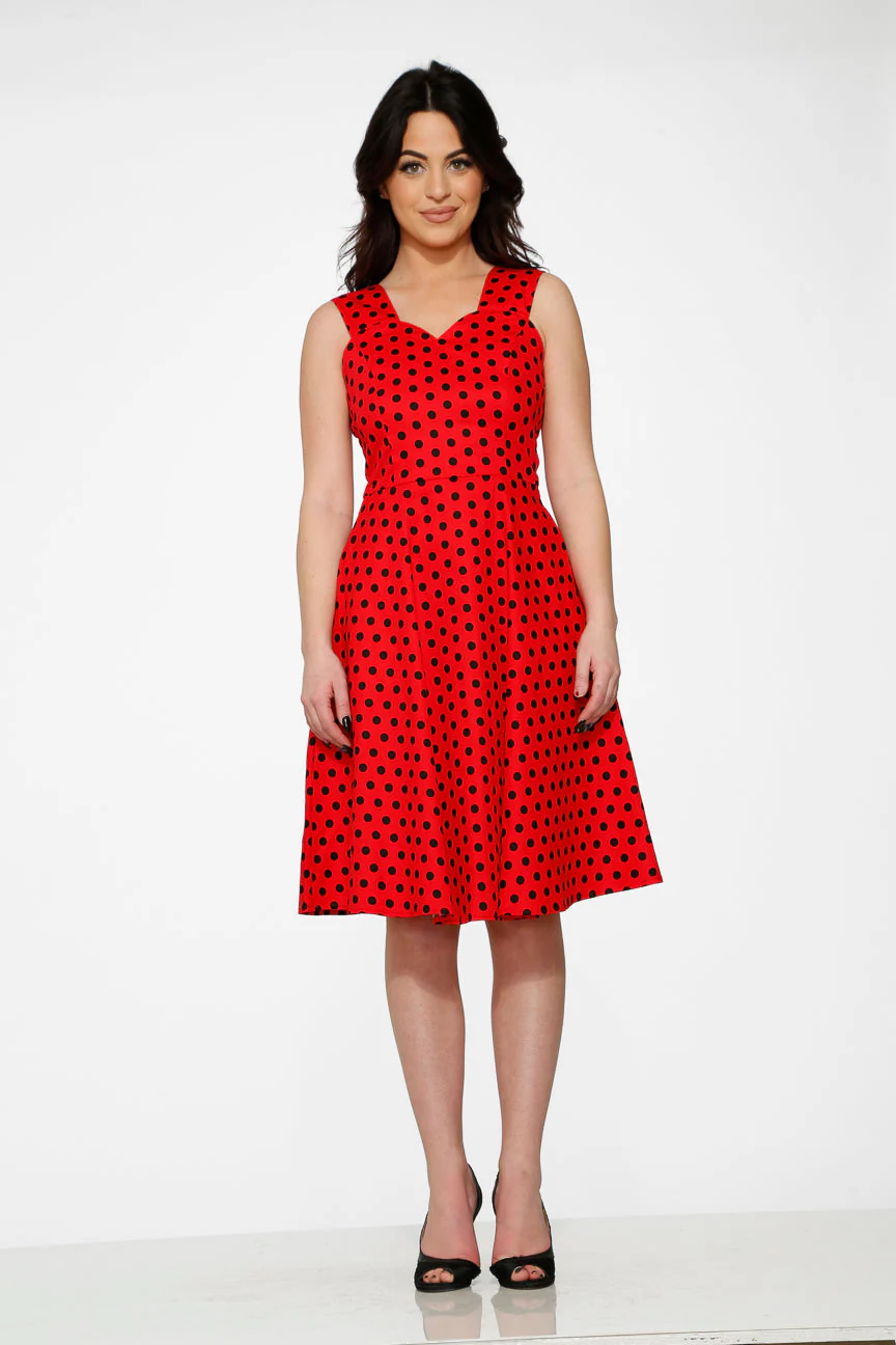 Red & Black Polka Dot Swing Dress - Olabens